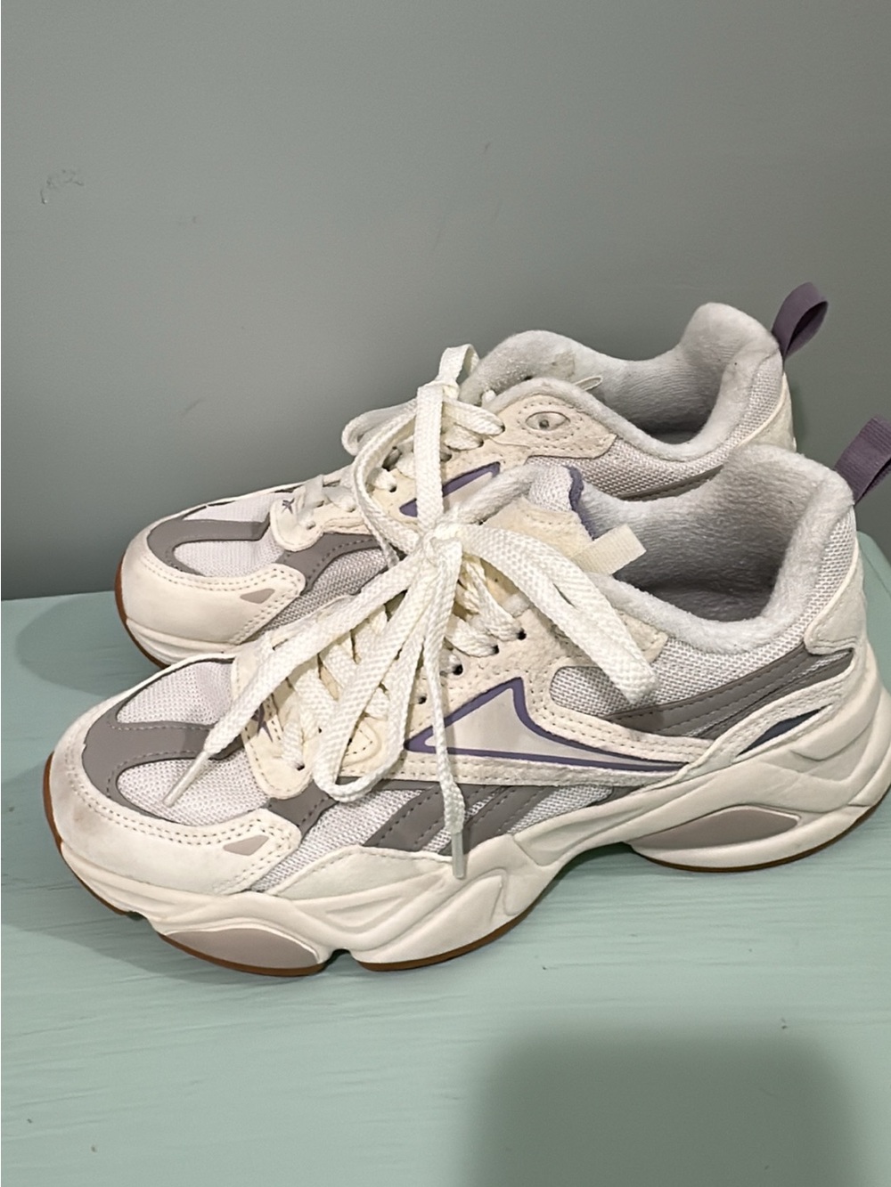 Reebok Women’s White, Gray and Purple Retro Chunky Sneakers